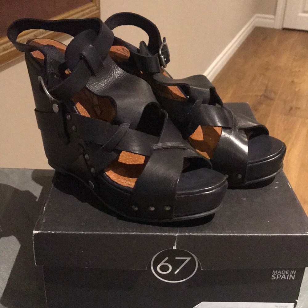 Sixtyseven black wedge sandals.